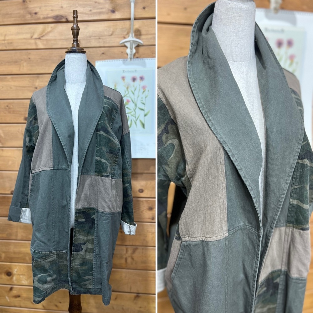 Mystree Patchwork Camo Open Jacket – Size Medium Utility Fall Essentials